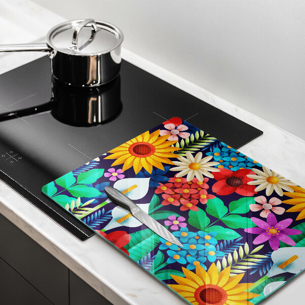 Chopping board glass Illustration meadow flowers