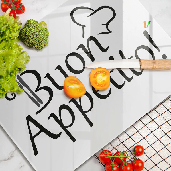Chopping board glass The inscription Buon Appetito!