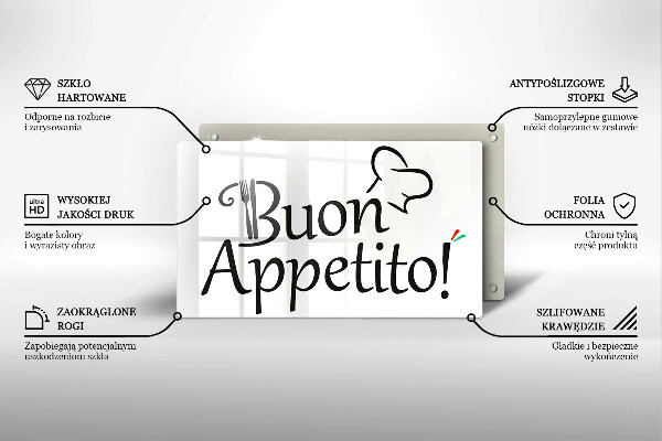 Chopping board glass The inscription Buon Appetito!