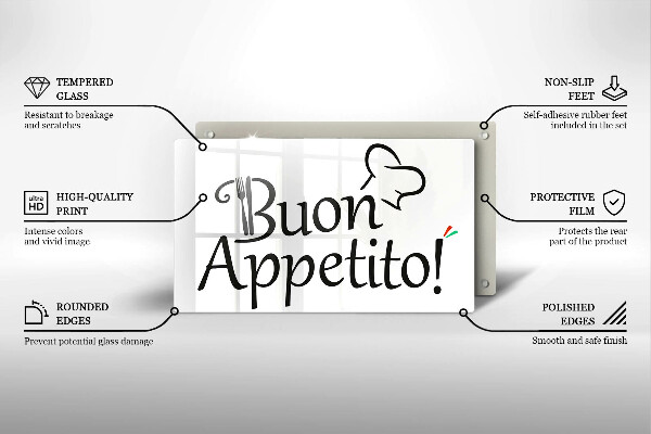 Chopping board glass The inscription Buon Appetito!