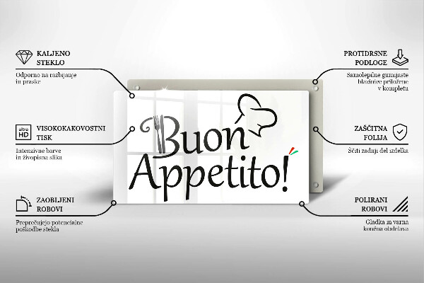 Chopping board glass The inscription Buon Appetito!