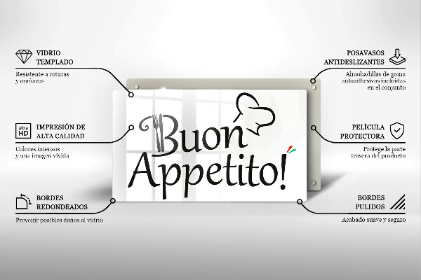Chopping board glass The inscription Buon Appetito!