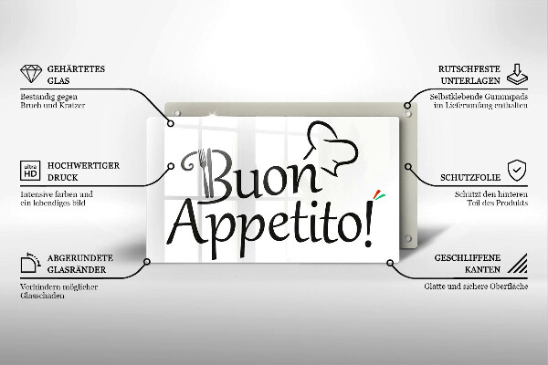 Chopping board glass The inscription Buon Appetito!