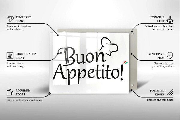 Chopping board glass The inscription Buon Appetito!