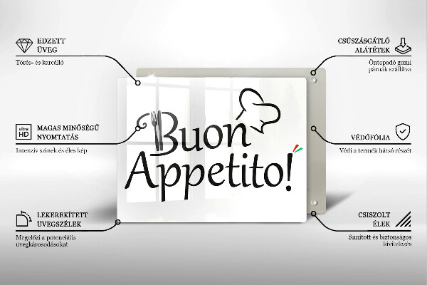 Chopping board glass The inscription Buon Appetito!