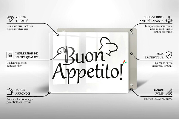 Chopping board glass The inscription Buon Appetito!