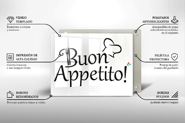 Chopping board glass The inscription Buon Appetito!