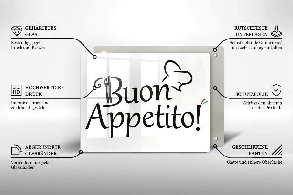 Chopping board glass The inscription Buon Appetito!