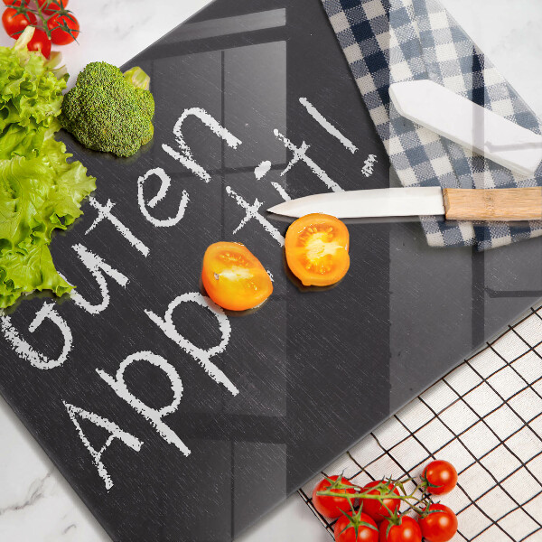 Chopping board glass The inscription GUTEN APPETIT!