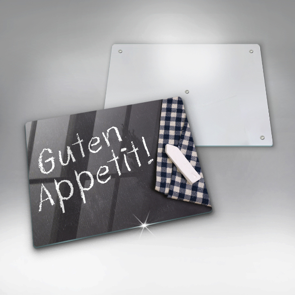 Chopping board glass The inscription GUTEN APPETIT!