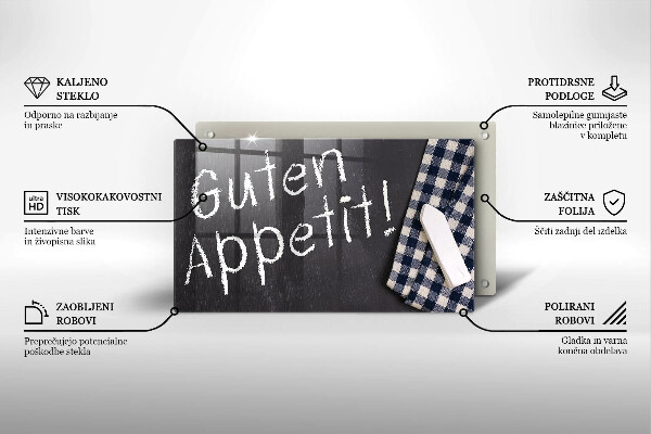 Chopping board glass The inscription GUTEN APPETIT!