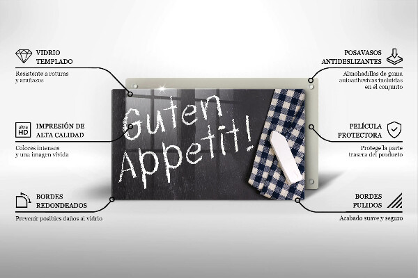 Chopping board glass The inscription GUTEN APPETIT!