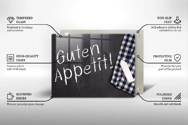 Chopping board glass The inscription GUTEN APPETIT!
