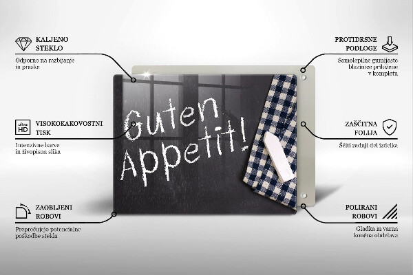 Chopping board glass The inscription GUTEN APPETIT!