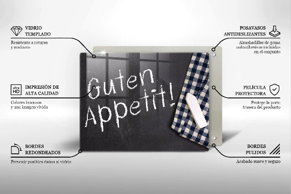 Chopping board glass The inscription GUTEN APPETIT!