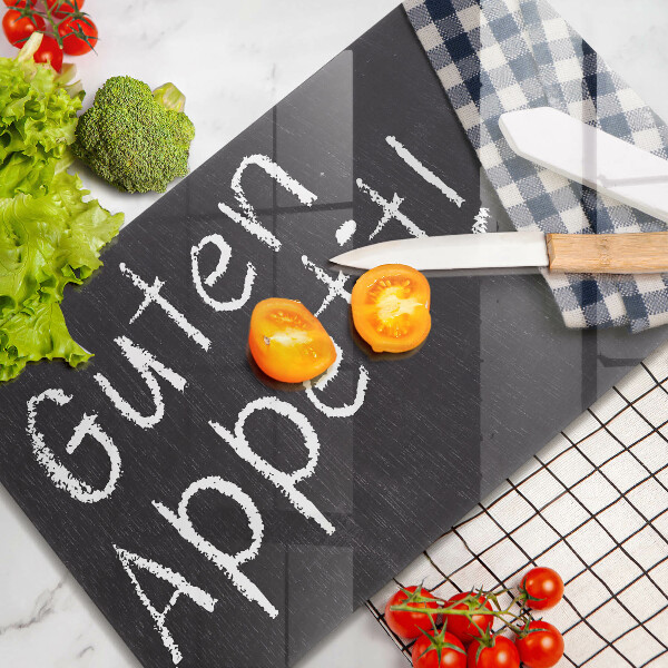 Chopping board glass The inscription GUTEN APPETIT!