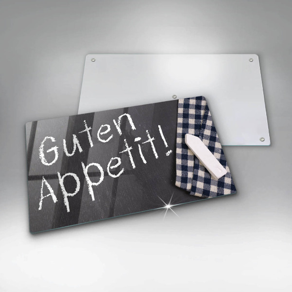 Chopping board glass The inscription GUTEN APPETIT!