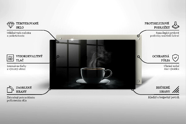 Chopping board Hot cup of coffee