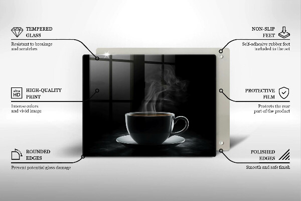 Chopping board Hot cup of coffee