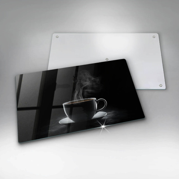 Chopping board Hot cup of coffee