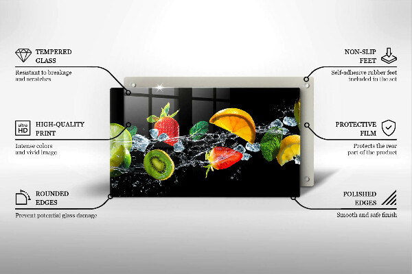 Chopping board Fruits in water