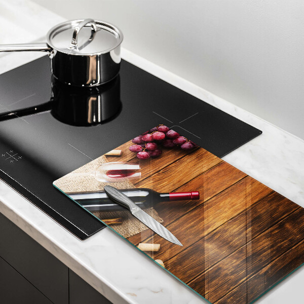 Chopping board A bottle of red wine