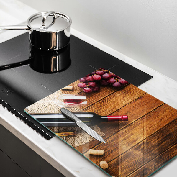 Chopping board A bottle of red wine