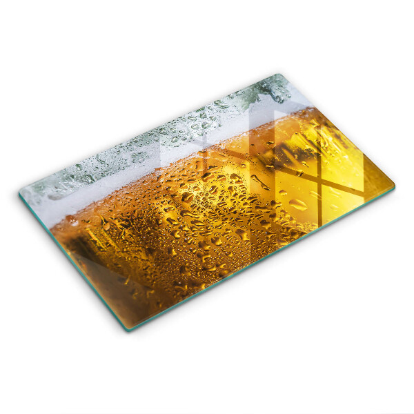 Chopping board Wet glass of beer