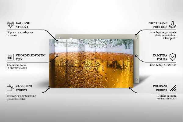 Chopping board Wet glass of beer
