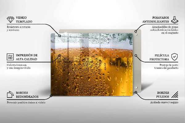 Chopping board Wet glass of beer