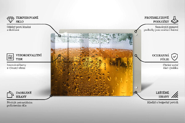 Chopping board Wet glass of beer
