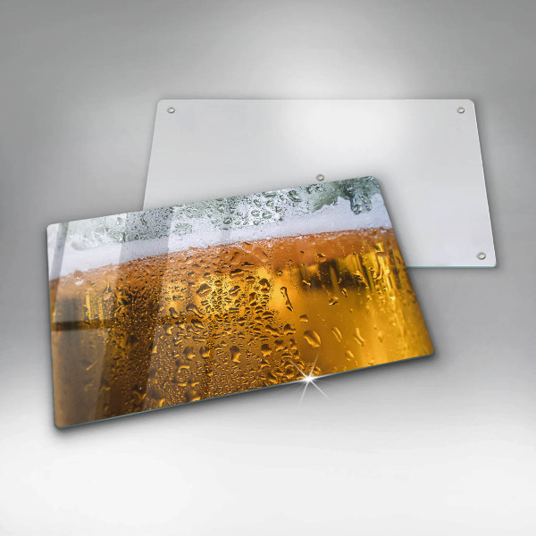 Chopping board Wet glass of beer