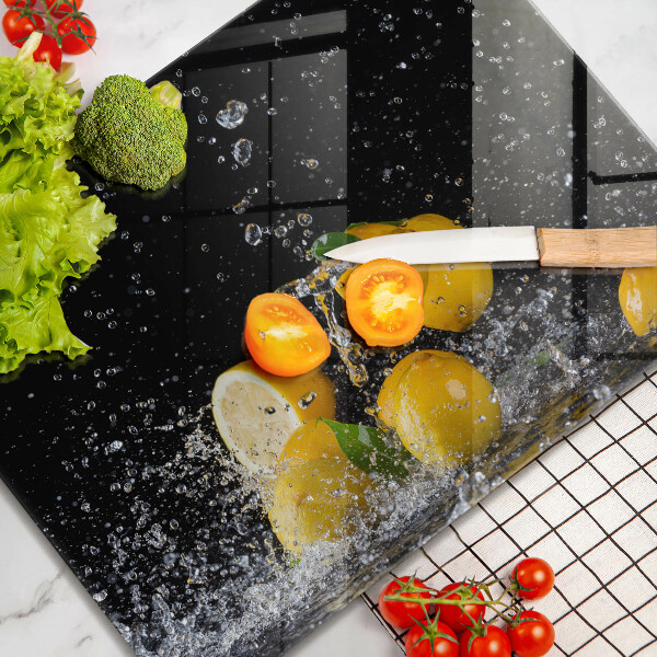 Chopping board glass Juicy lemon fruit