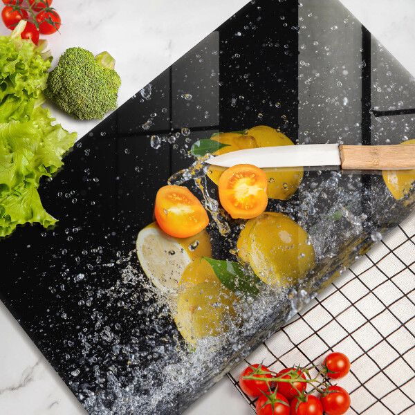 Chopping board glass Juicy lemon fruit