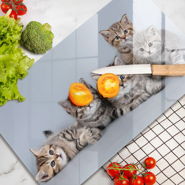 Chopping board glass Sweet small cats