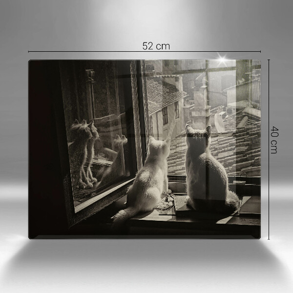 Chopping board glass Cats city and window