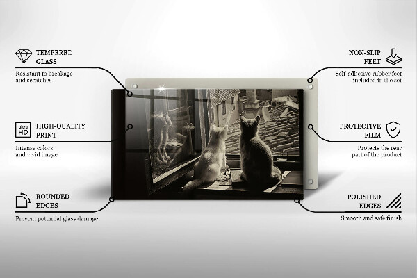 Chopping board glass Cats city and window