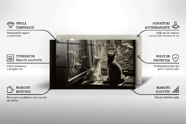 Chopping board glass Cats city and window