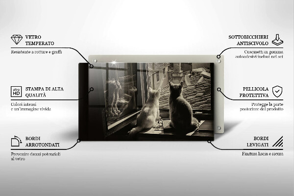 Chopping board glass Cats city and window