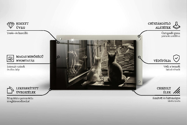 Chopping board glass Cats city and window