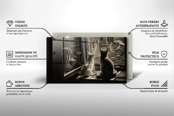 Chopping board glass Cats city and window