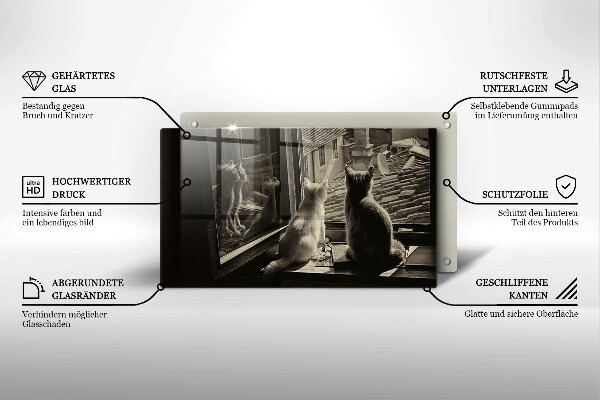 Chopping board glass Cats city and window