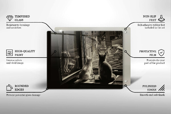 Chopping board glass Cats city and window