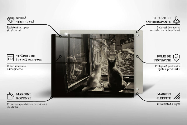 Chopping board glass Cats city and window