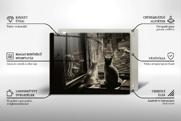 Chopping board glass Cats city and window