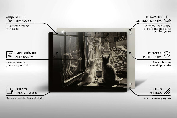 Chopping board glass Cats city and window