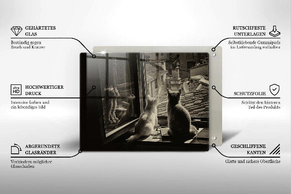 Chopping board glass Cats city and window