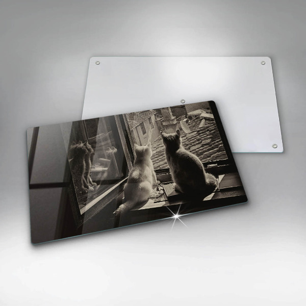 Chopping board glass Cats city and window