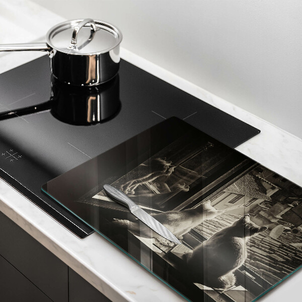 Chopping board glass Cats city and window