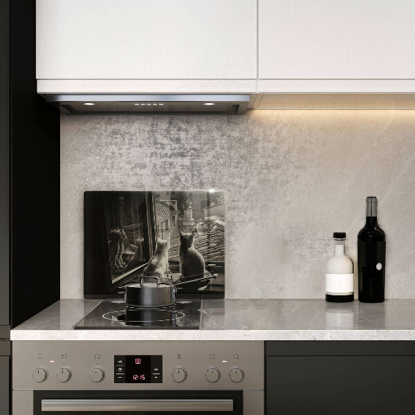 Chopping board glass Cats city and window